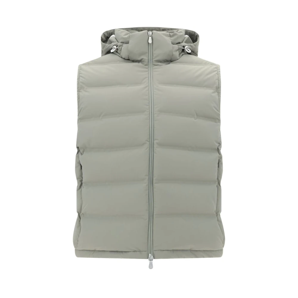 BRUNELLO CUCINELLI Gewatteerd vest met capuchon Green Heren