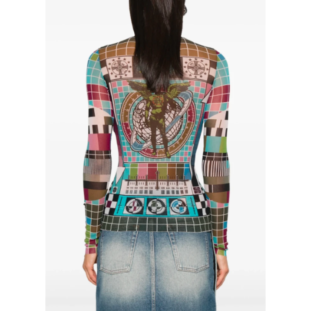 Jean Paul Gaultier Blauw Multicolor Gedrukt Mesh Top Multicolor Dames