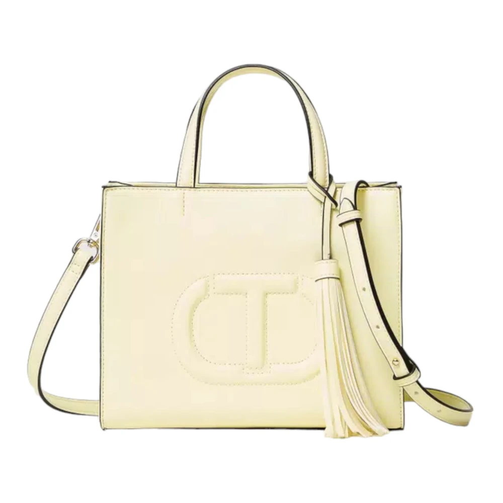 Twinset Yellow Shopping Bags, Female, One Size, Shoulder Bag With Oval T And Tassel
