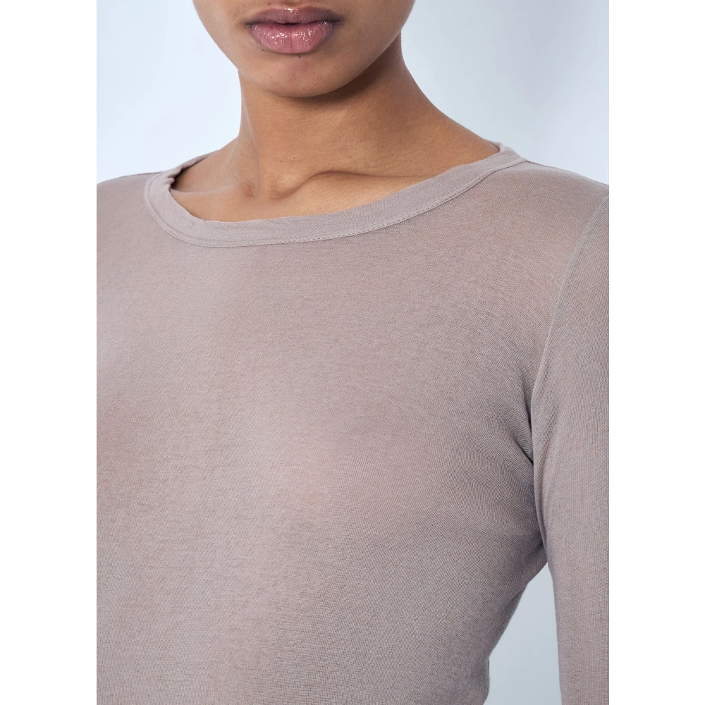 Rick Owens Rib Long Sleeve Crewneck T-Shirt Beige Dames