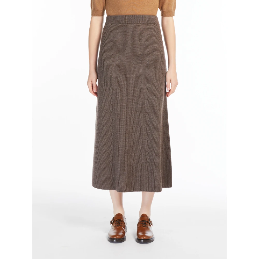 Max Mara Grijsbruine Wollen Gebreide Rok Brown Dames