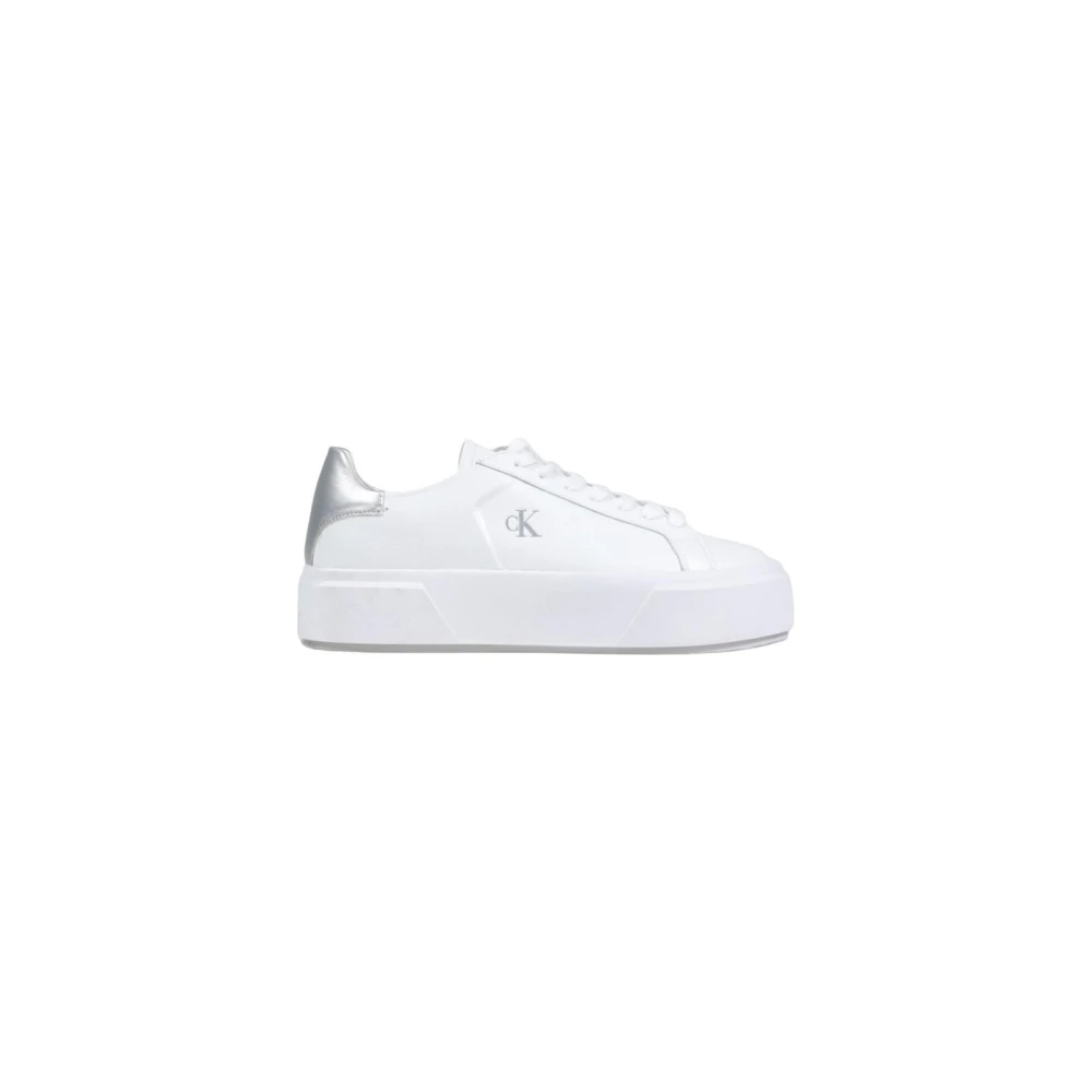 Calvin Klein Women's White Sneakers, 4 Uk, Leather Lace-Up Trainers With Rubber Sole
