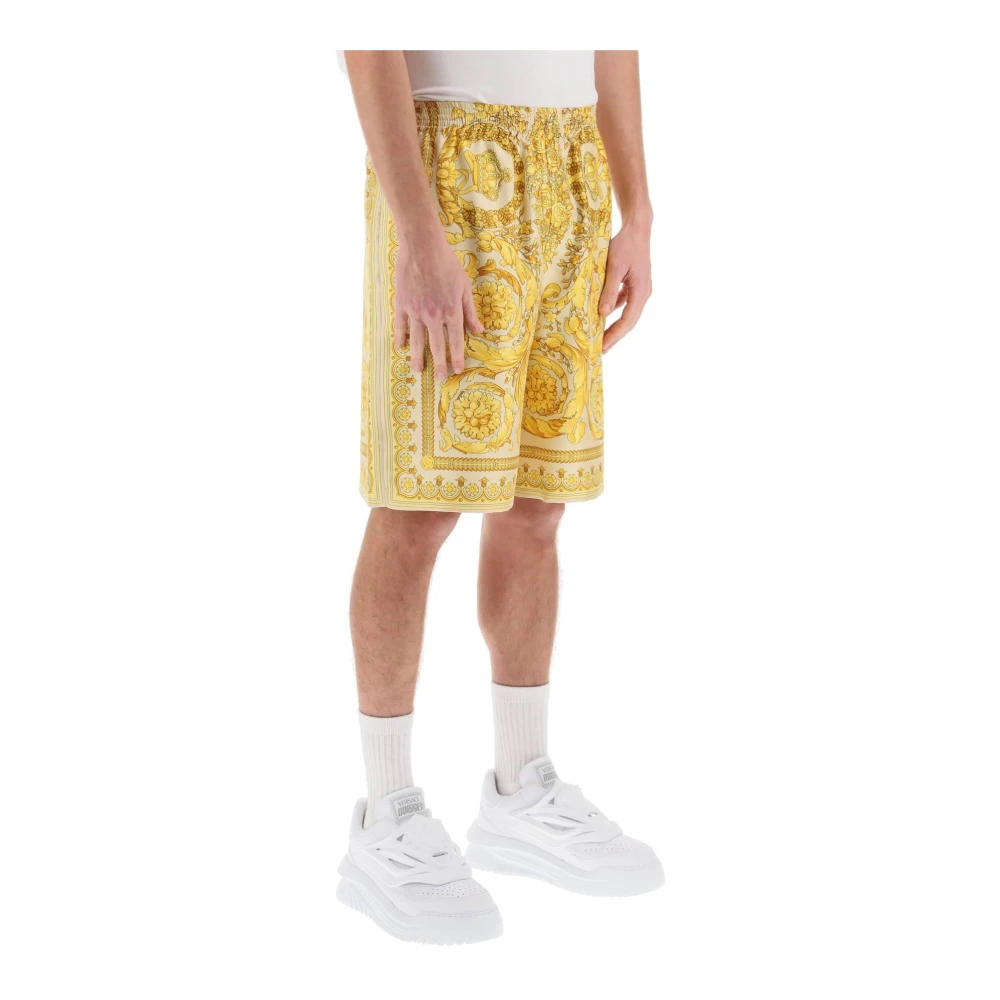 Versace Barocco Zijden Shorts Yellow Heren