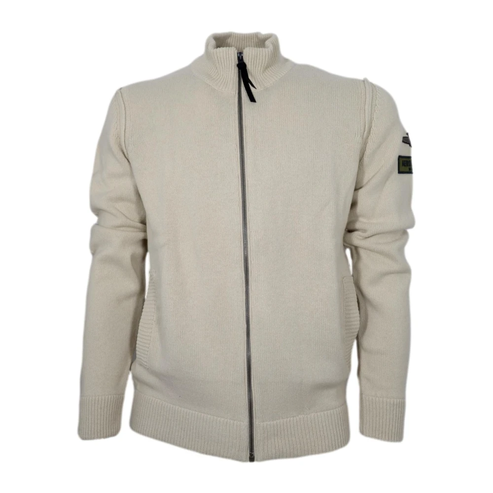 Aeronautica Militare Men's Beige Full Zip Cardigan With Dedicated Patch - Zip-Throughs - M - Sweatshirts & Hoodies