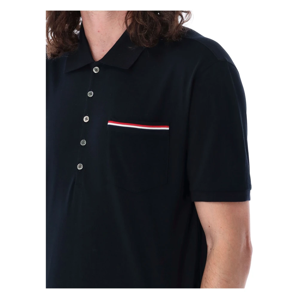 Thom Browne Navy Polo Shirt met Streepdetail Blue Heren