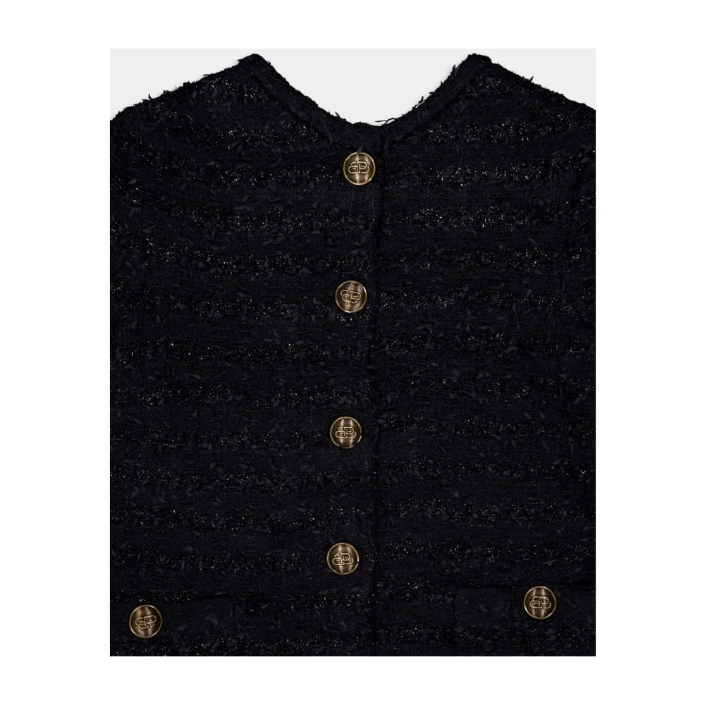 Balenciaga Innovatieve Tweed Top met Logo Knopen Black Dames