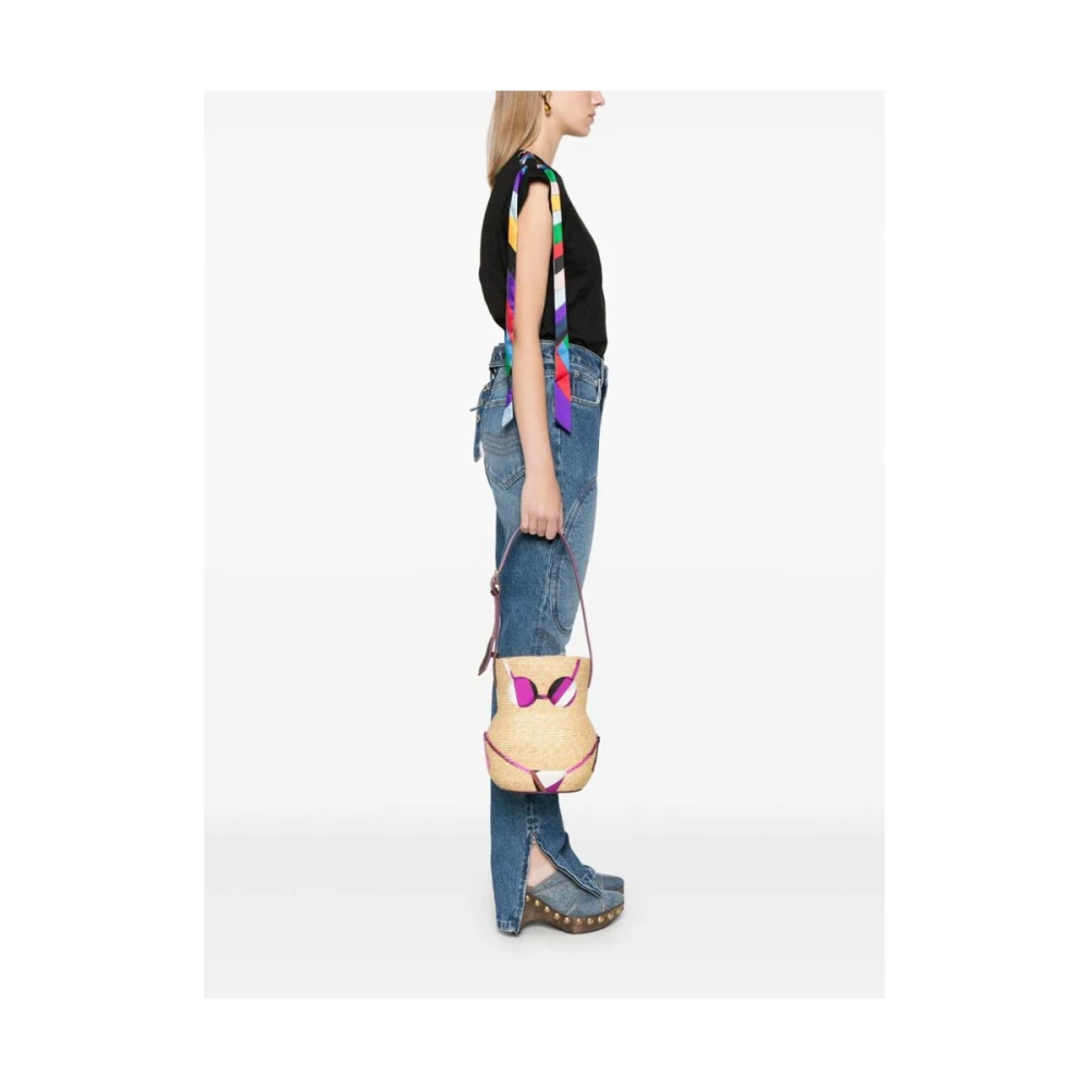 EMILIO PUCCI Stro Trekkoordtas met Bikini Motief Beige Dames