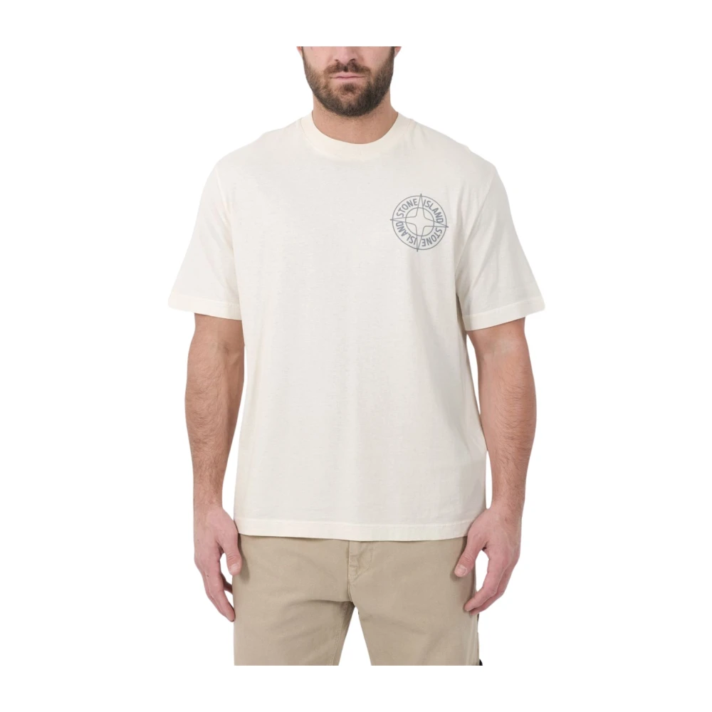 Stone Island Men's Beige T-Shirts, Xl, Cotton Logo T-Shirt