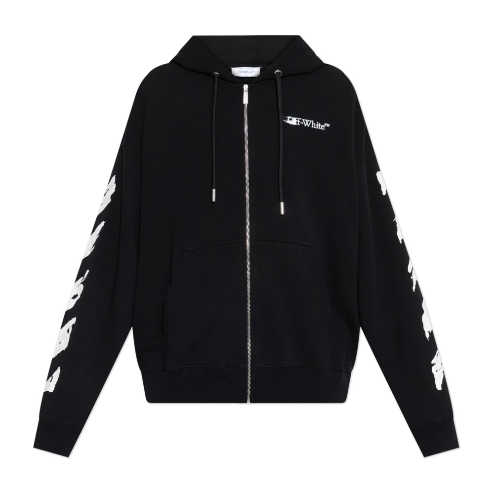 Off White Men's Black Zip-Throughs, S, Sweatshirt With Paint Splatter Effect