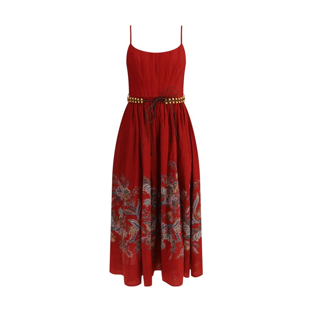 Zimmermann Red Midi Dresses, Female, L, Rhiannon Floral Midi Dress