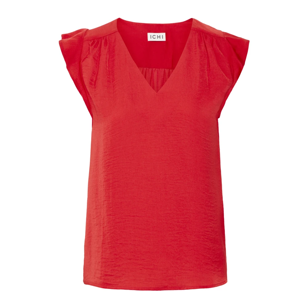 Ichi Vrouwelijke Mars Rode Blouse met Ruches Mouwen Red Dames