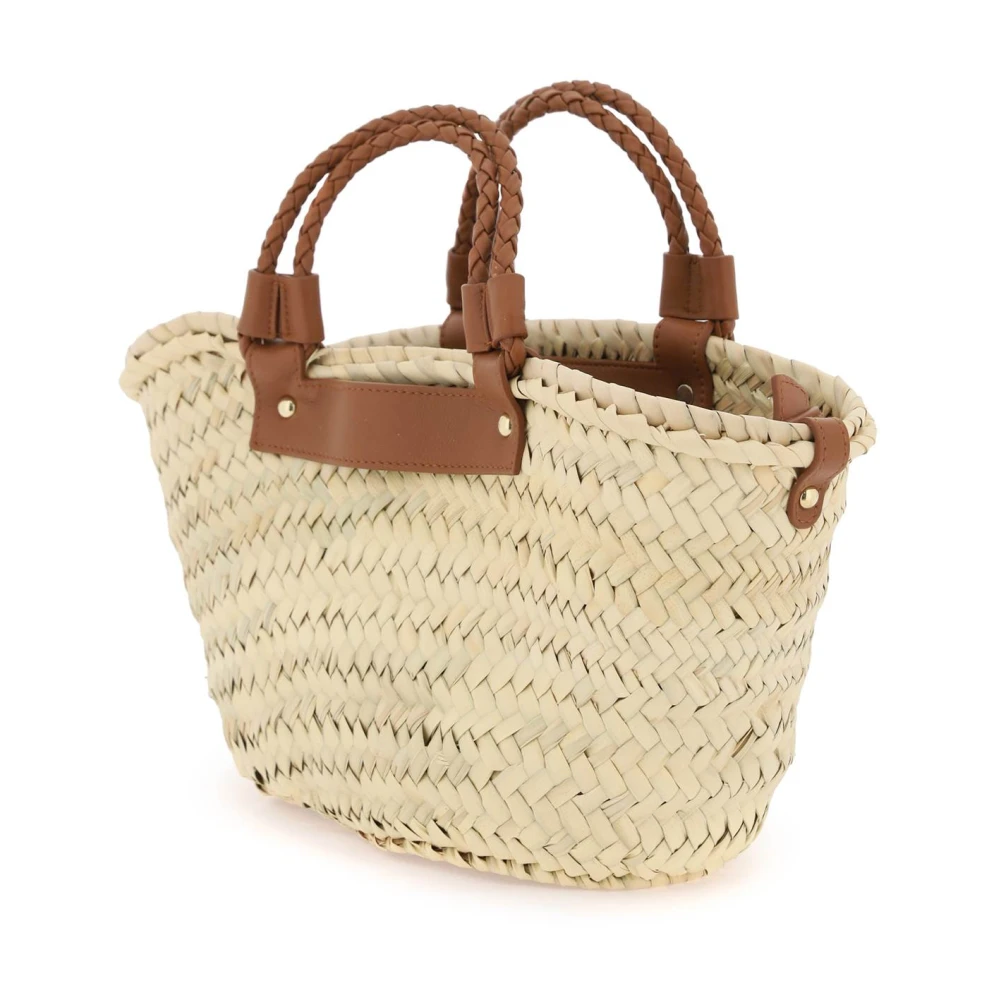 Castañer Raffia Panier Tas met Leren Logo Beige Dames