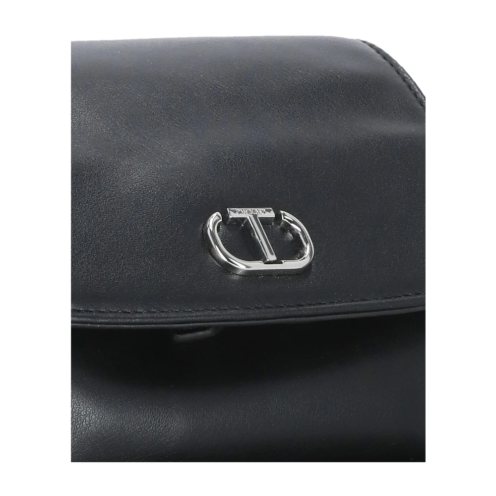 Twinset Zwarte kinderleren tas met trekkoorden Black Dames
