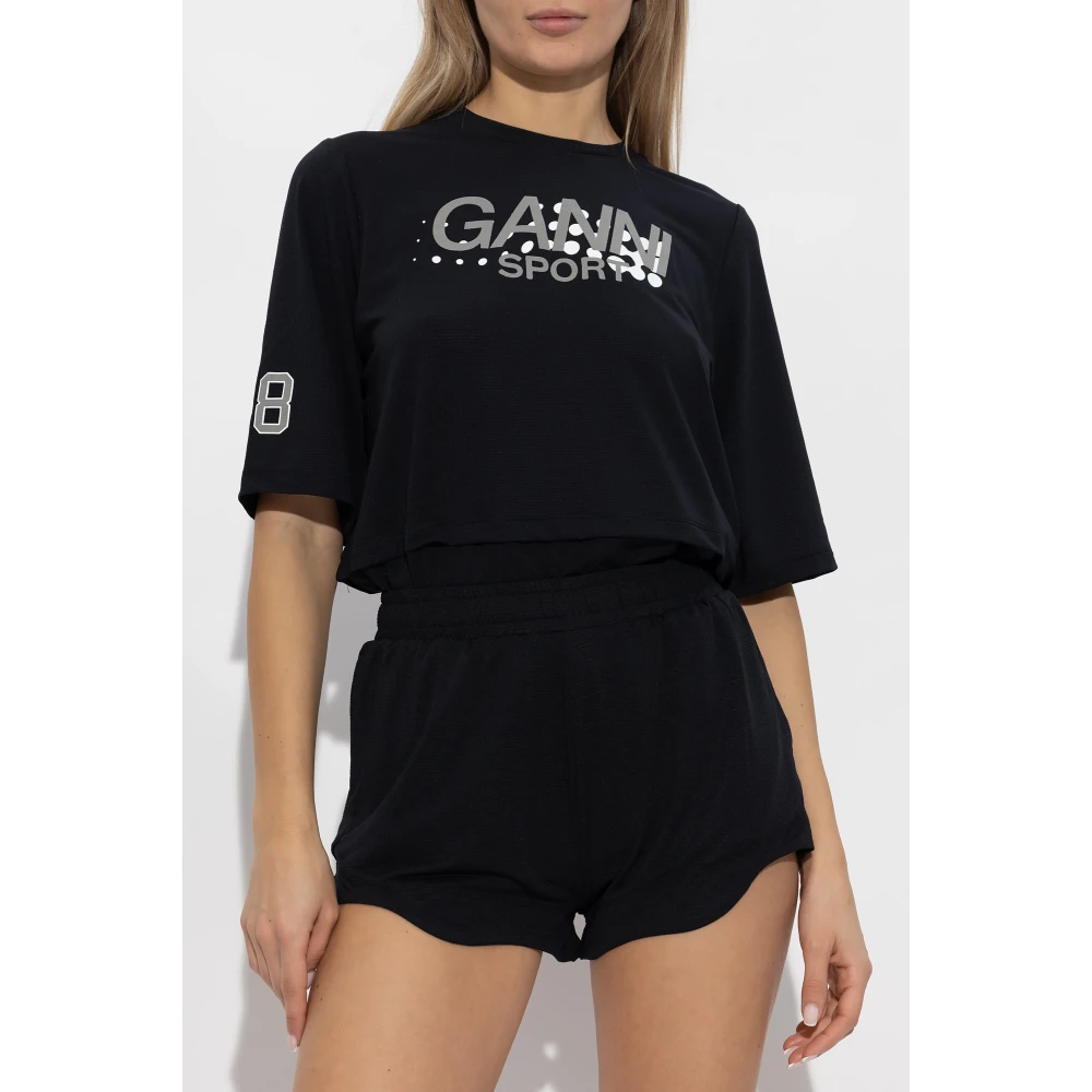 Ganni Sport T-shirt met logo Black Dames