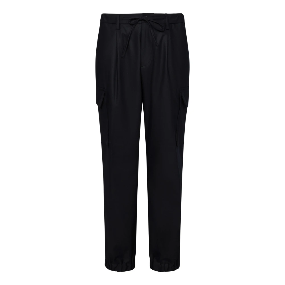 Michael Coal Zwarte wollen cargobroek met elastische manchet Black Heren
