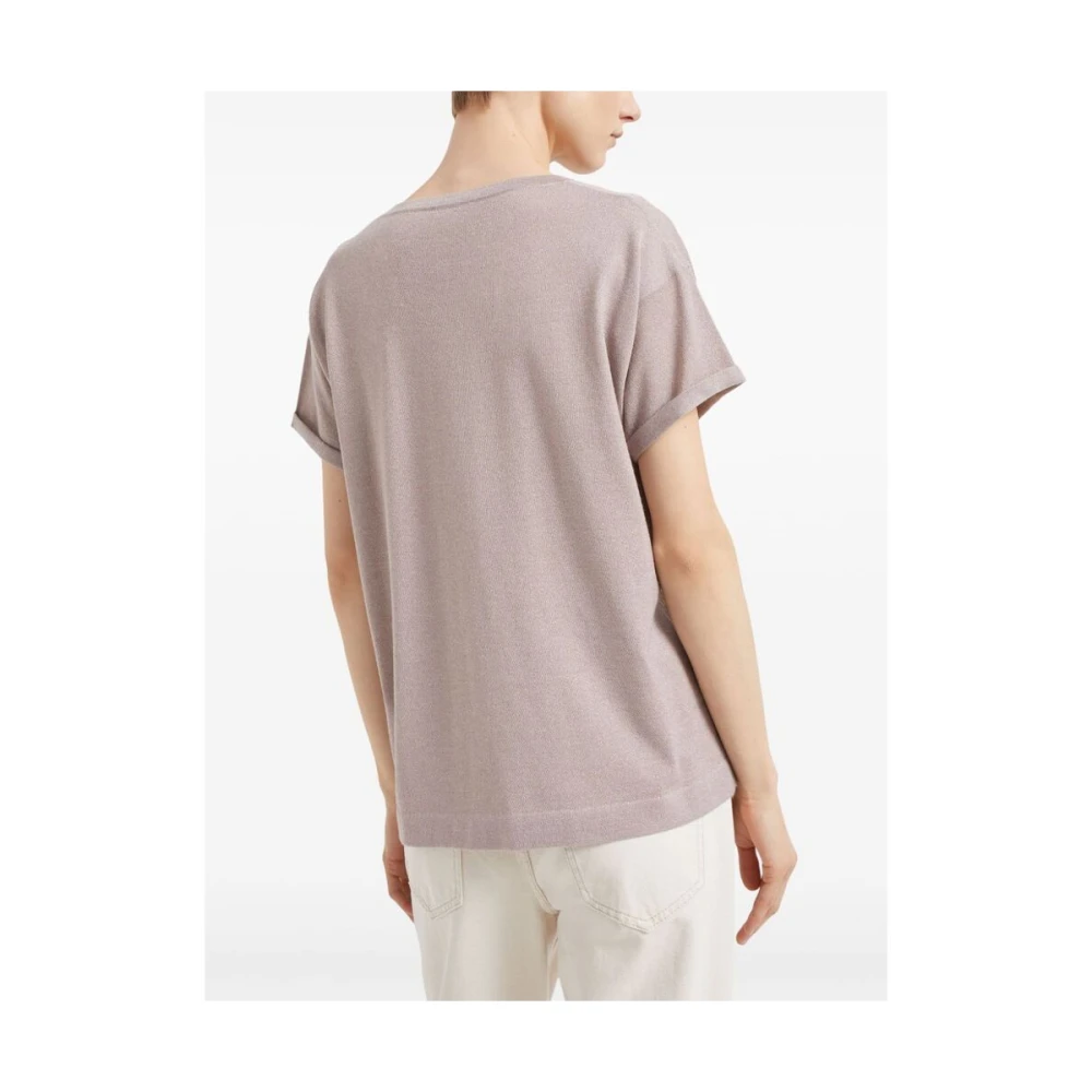BRUNELLO CUCINELLI Poederroze Metallic Gebreide Trui Pink Dames