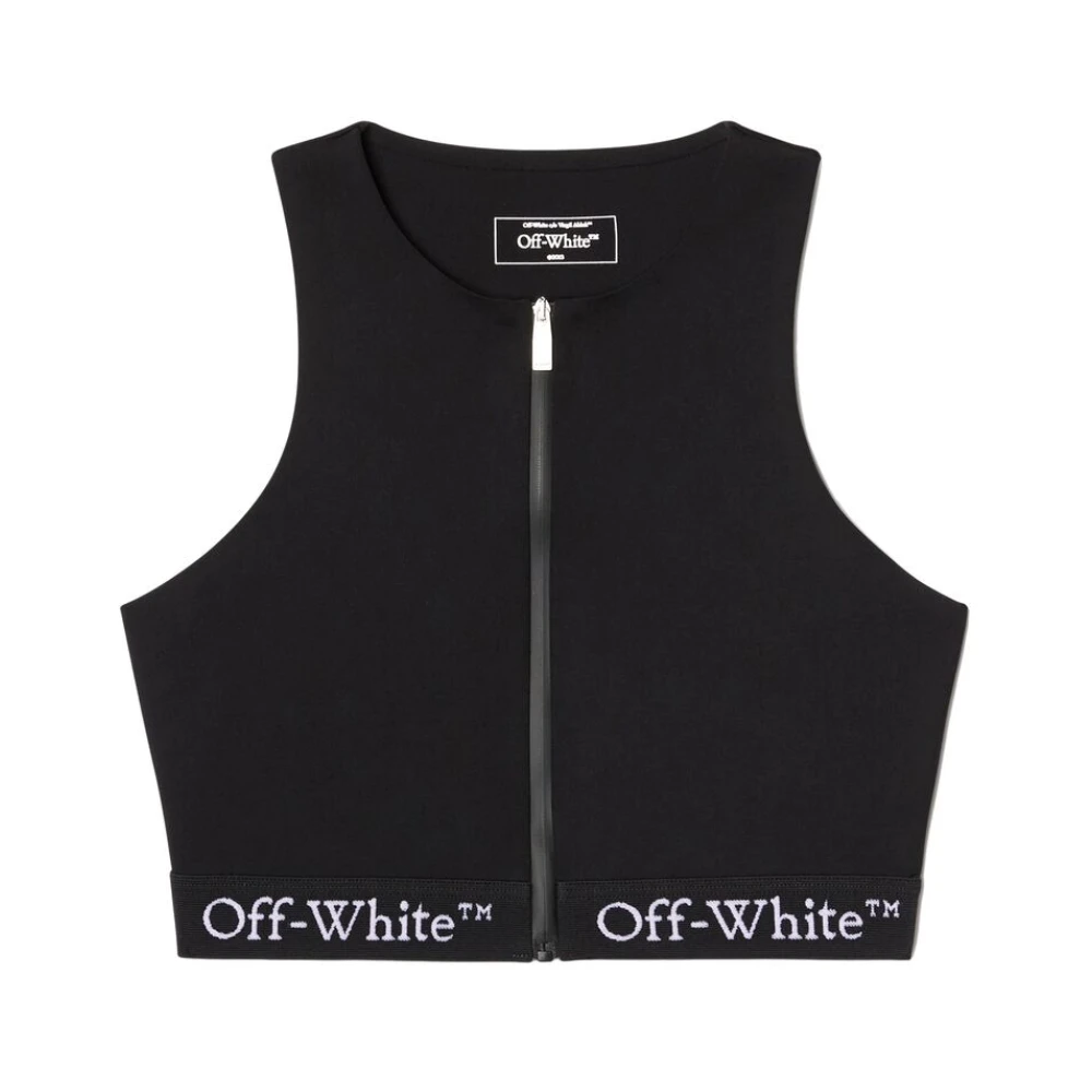 Off White Mouwloze Logo Onderband Rits Top Black Dames