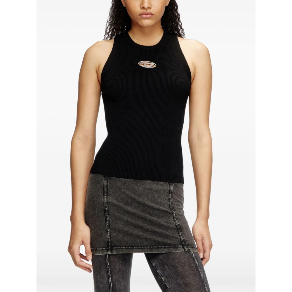 Diesel Zwart Geribbeld Sweatshirt met Ronde Hals Black Dames