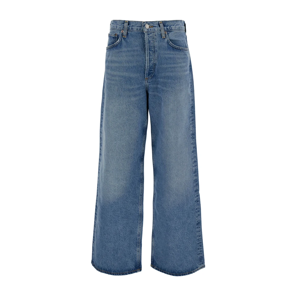 Agolde Wijde Denim Jeans met Contrasterende Stiksels Blue Dames