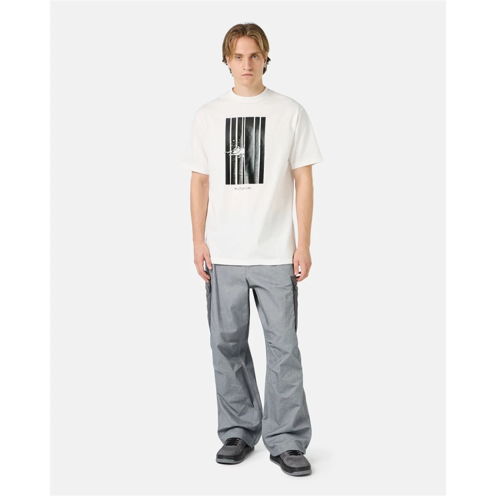 Iceberg Wit katoenen jersey T-shirt met code print Beige Heren