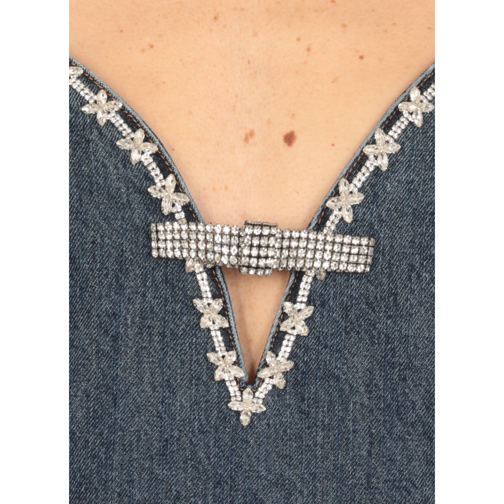 Self Portrait Blauwe Katoenen Jurk met Strass Details Blue Dames