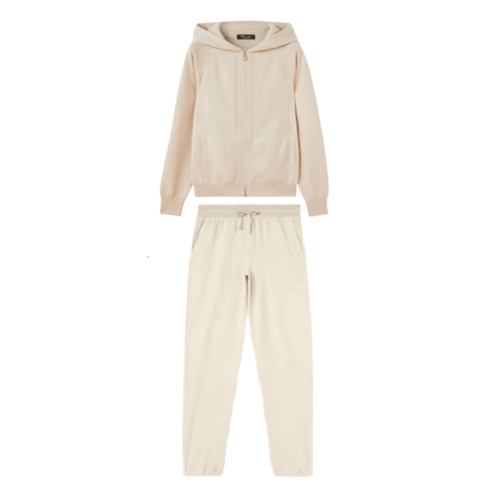 Loro Piana Kashmir Stickad Hoodie och Byxor Set Beige, Dam