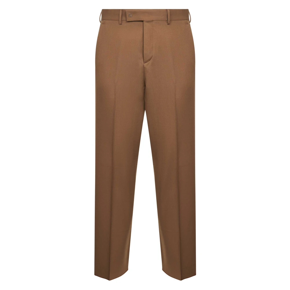 Fendi Men's Brown Tobacco Wool Trousers With Ff Logo