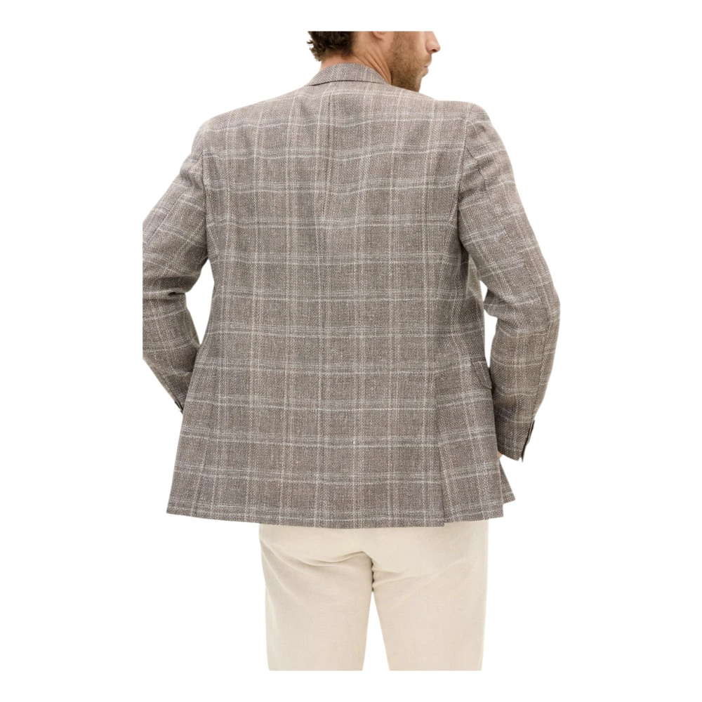 Oscar Jacobson Beige Geruit Gestreepte Blazer Regular Fit Gray Heren