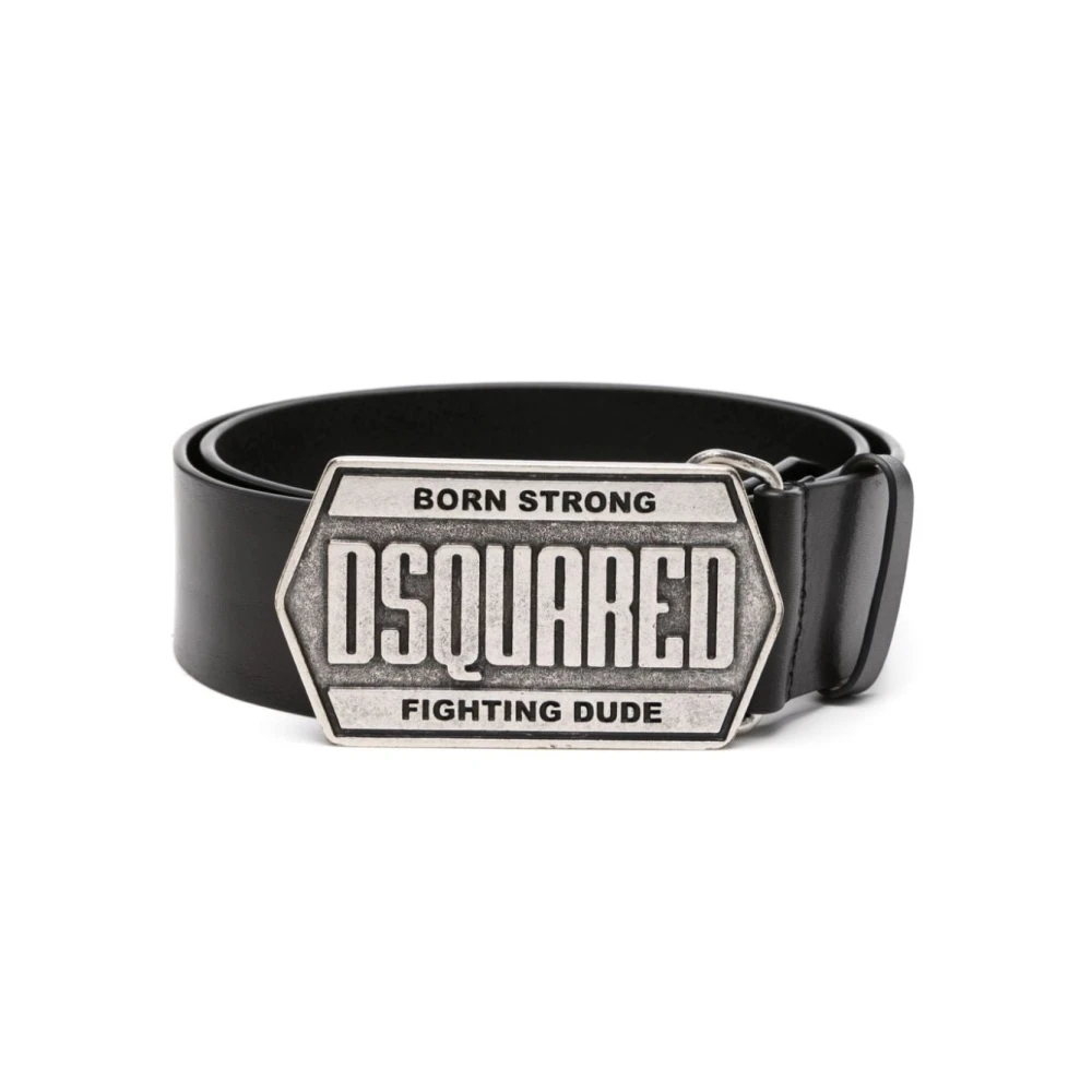 Dsquared2 Läderbälte med logotyp-plakett Black, Herr