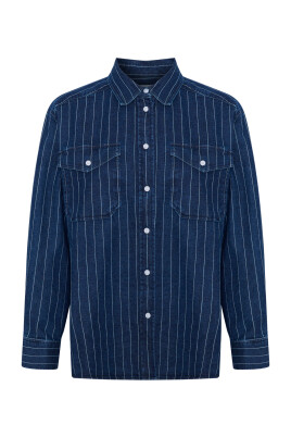striped-dark-denim-blouse-with-shirt-collar