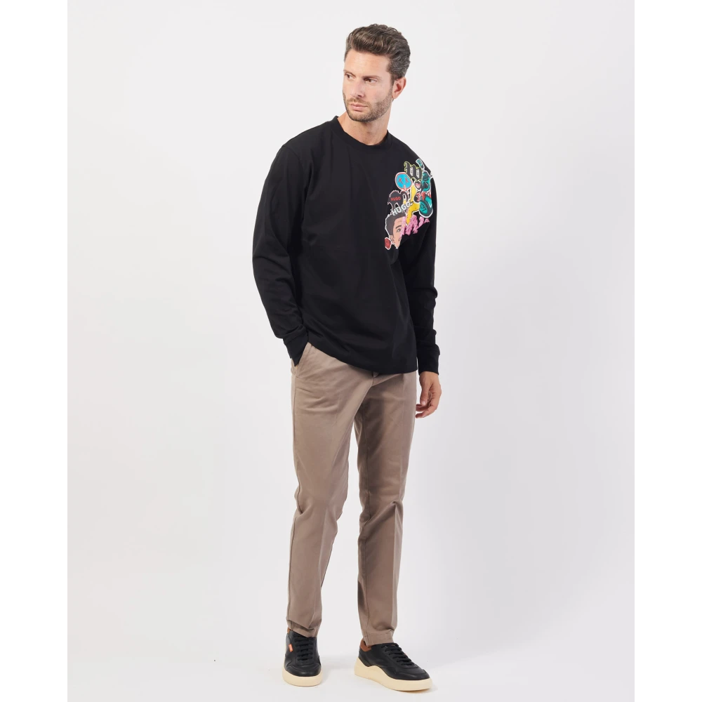 Hugo Boss Zwarte katoenen T-shirt met lange mouwen Black Heren