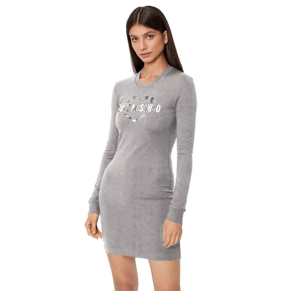 Love Moschino Elegant Klänning i Bomullsblandning med Metallic-Logo Gray, Dam