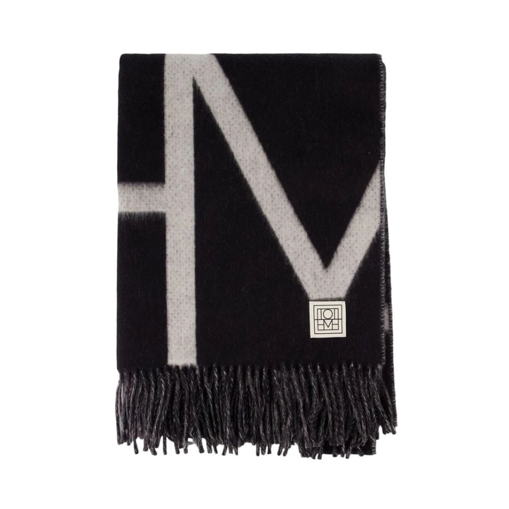 Totême , Winter Scarves, Female, Black, One Size, Monogram Brushed Wool Scarf