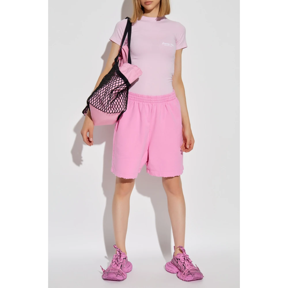 Balenciaga T-shirt met geborduurd logo Pink Dames