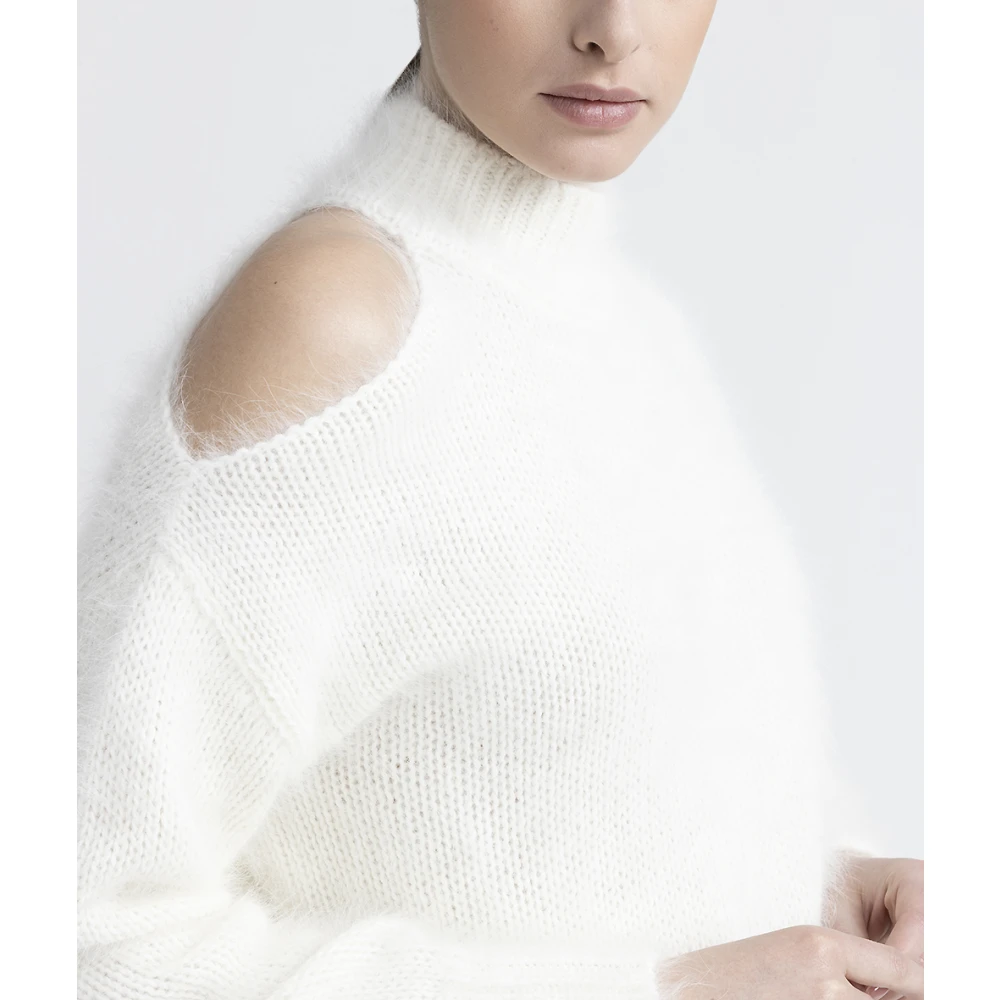 PESERICO Angora wollen trui met uitgesneden schouder White Dames