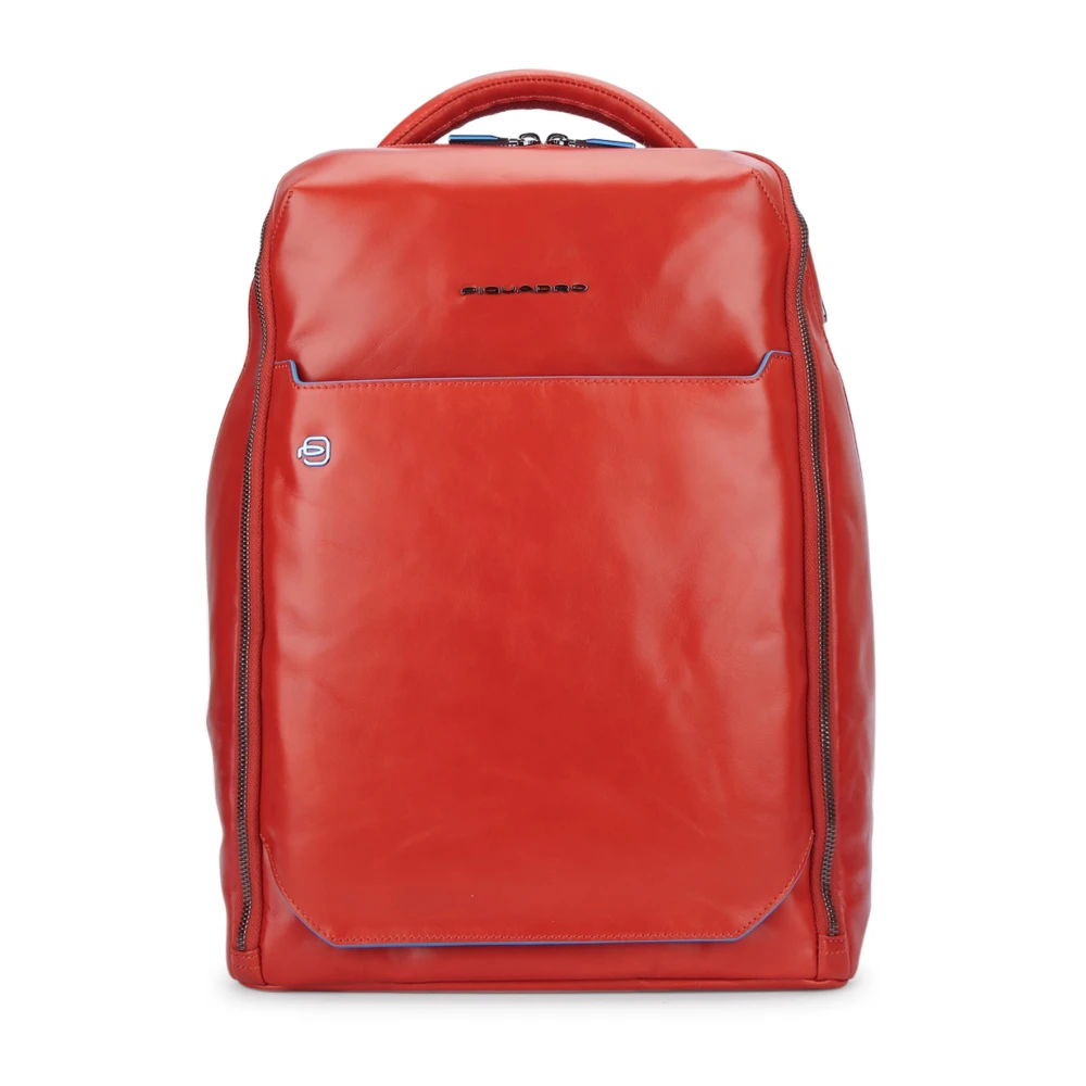 Piquadro Leren Laptop Rugzak met 2 Comparti ten Red Unisex