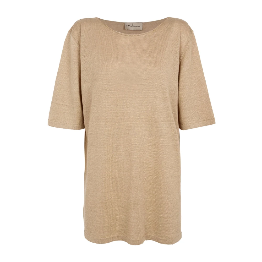 Lin beige strikket T-skjorte