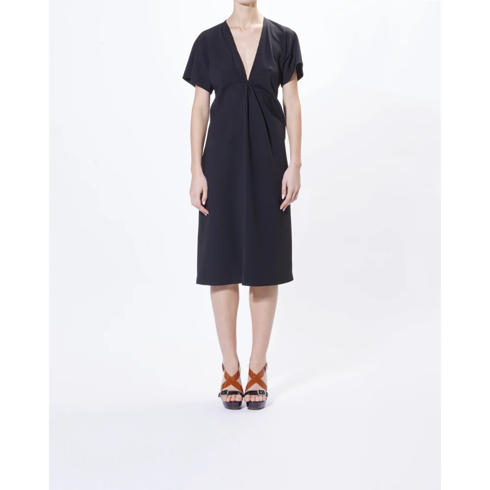 Moschino Zwarte Jurk met Halve Mouwen en V-Hals Black Dames