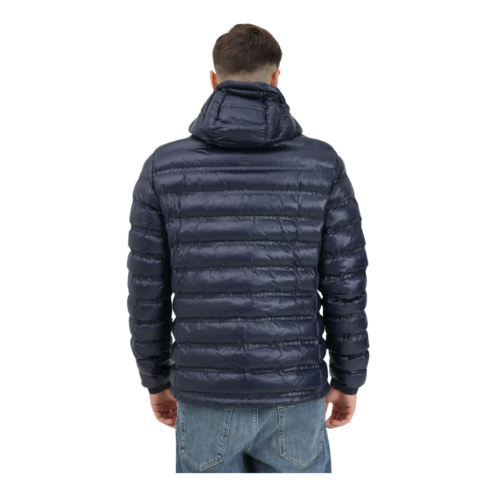 Blauer Blauwe Gewatteerde Jas Horizontale Strepen Blue Heren