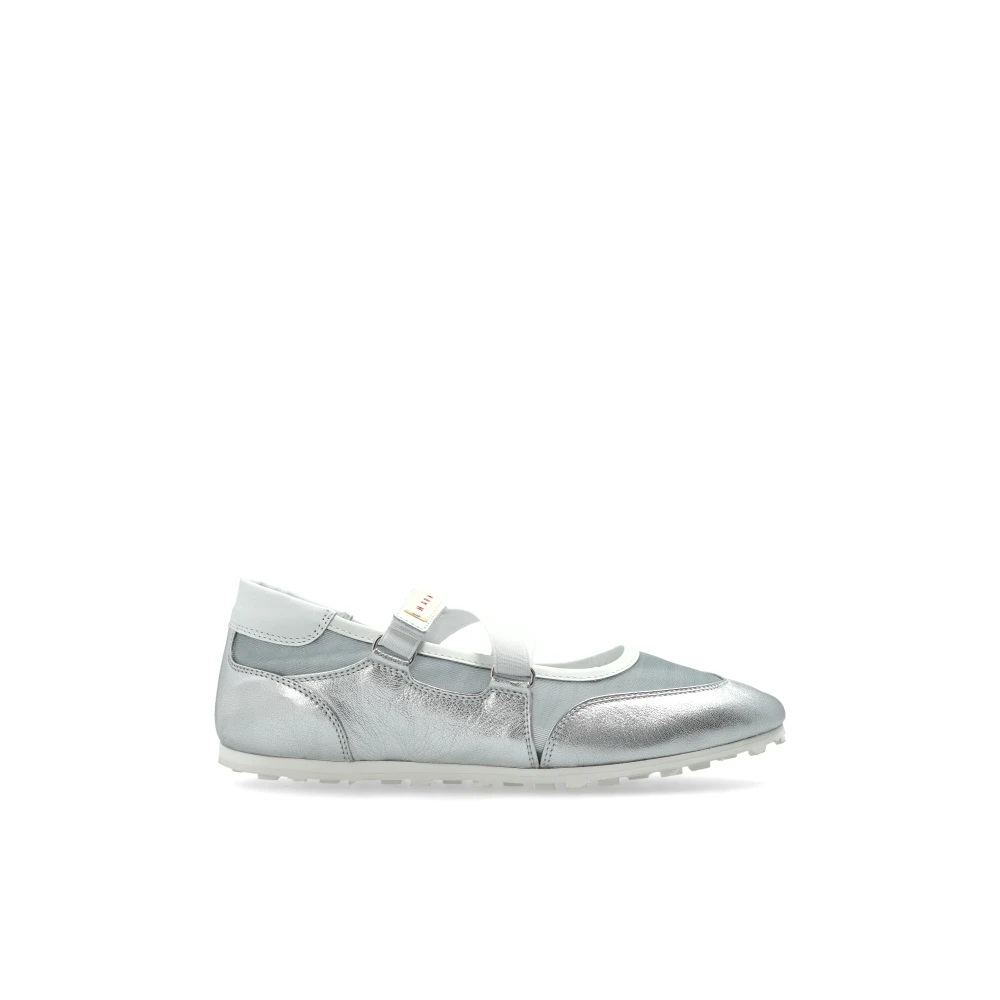Marni Women's Gray Ballet Flats With Logo Patch - Ballerina Shoes - 7 Uk - Shoes