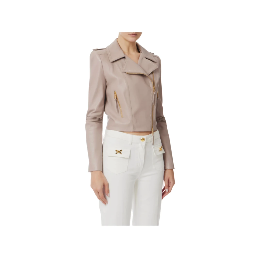 Elisabetta Franchi Korte leren bikerjas met rits Gray Dames