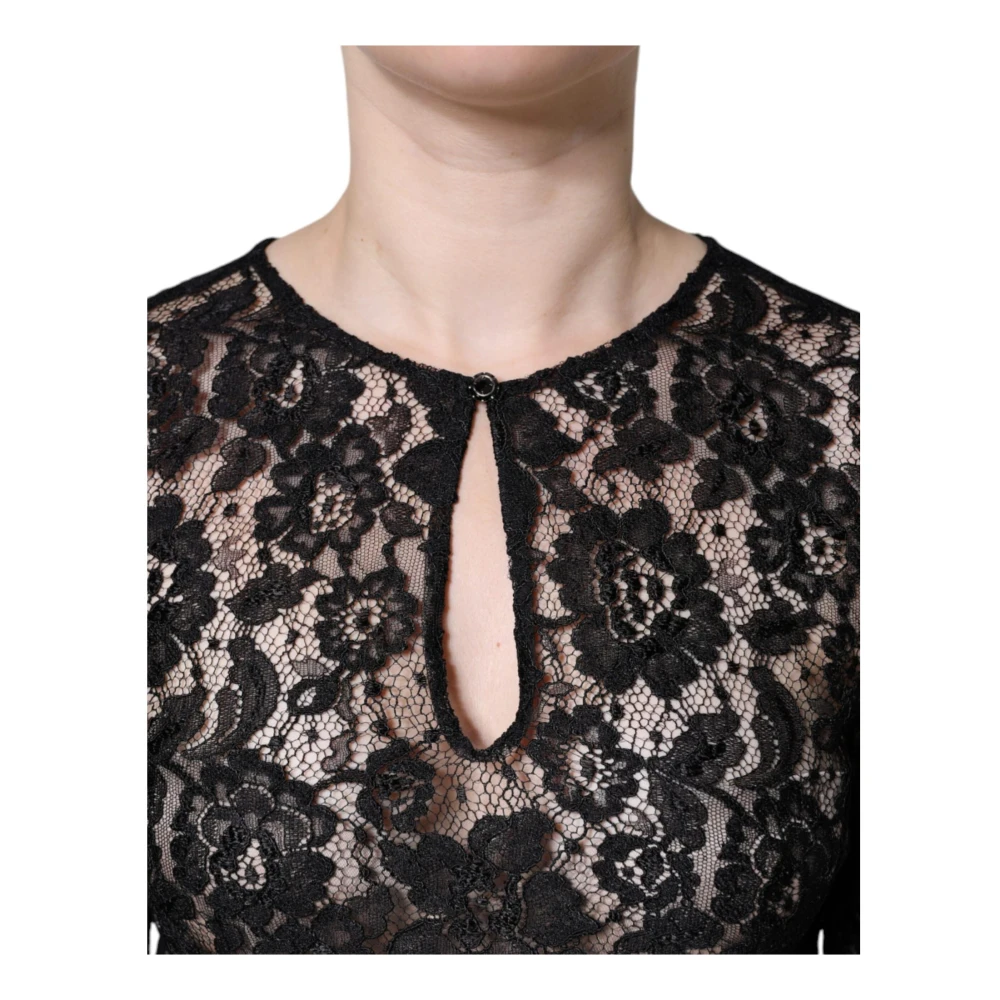 Dolce & Gabbana Zwarte Kant Lange Mouw Top met Rits Black Dames