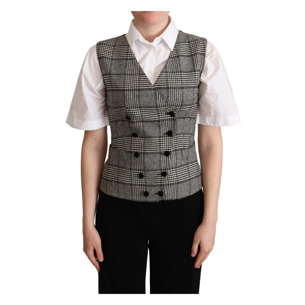 Dolce & Gabbana Women's Gray Checkered Sleeveless Waistcoat Vest
