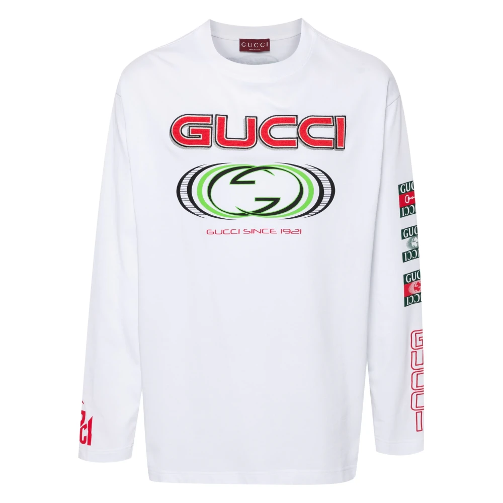 Gucci Spiral Print Crewneck Top met Lange Mouwen White Heren