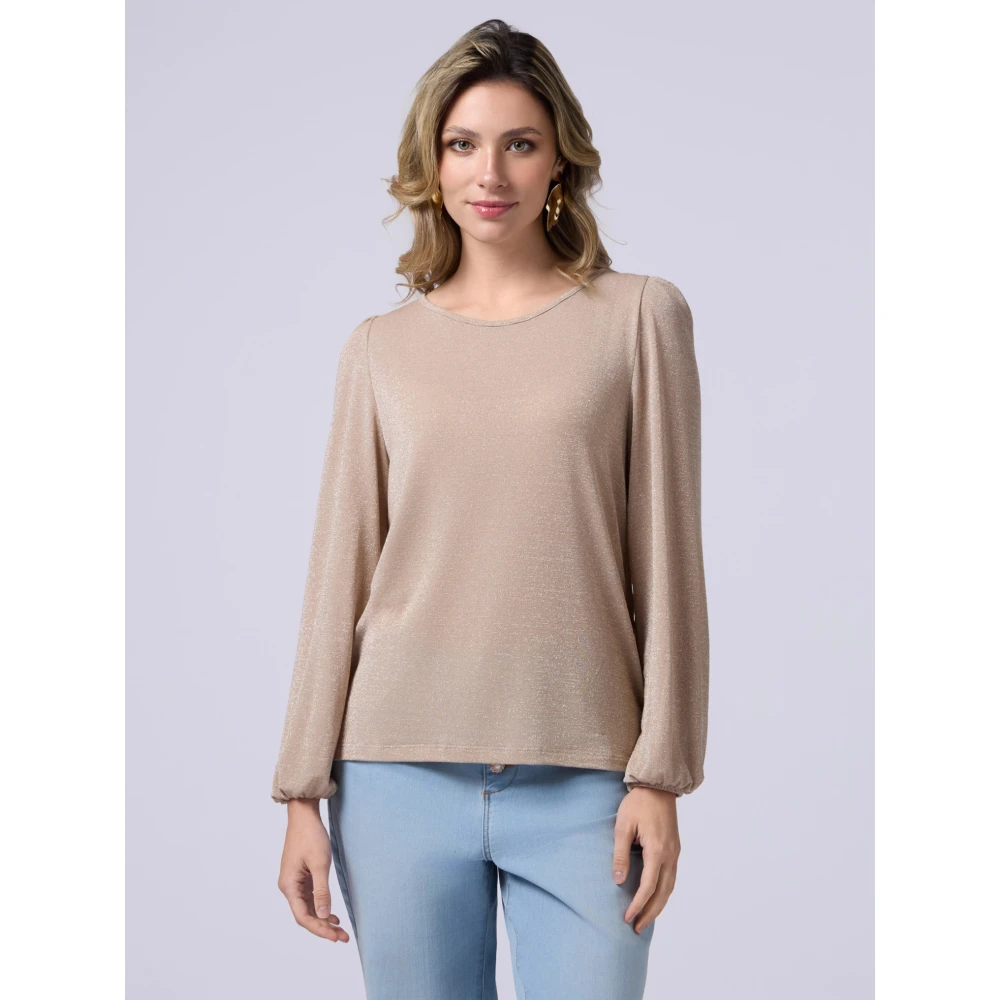 Oltre Lurex T-shirt met lange mouwen Yellow Dames