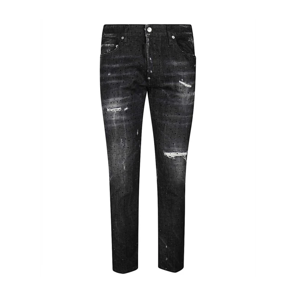 Dsquared2 Zwarte Slim Fit Jeans met Gescheurde Details Black Heren