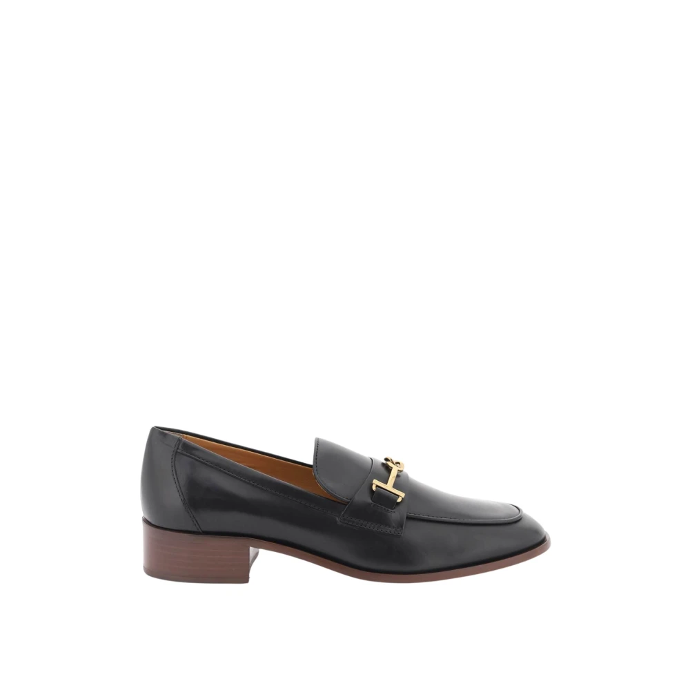 TOD'S Loafers van geborsteld leer met dubbel T metaalwerk Black Dames