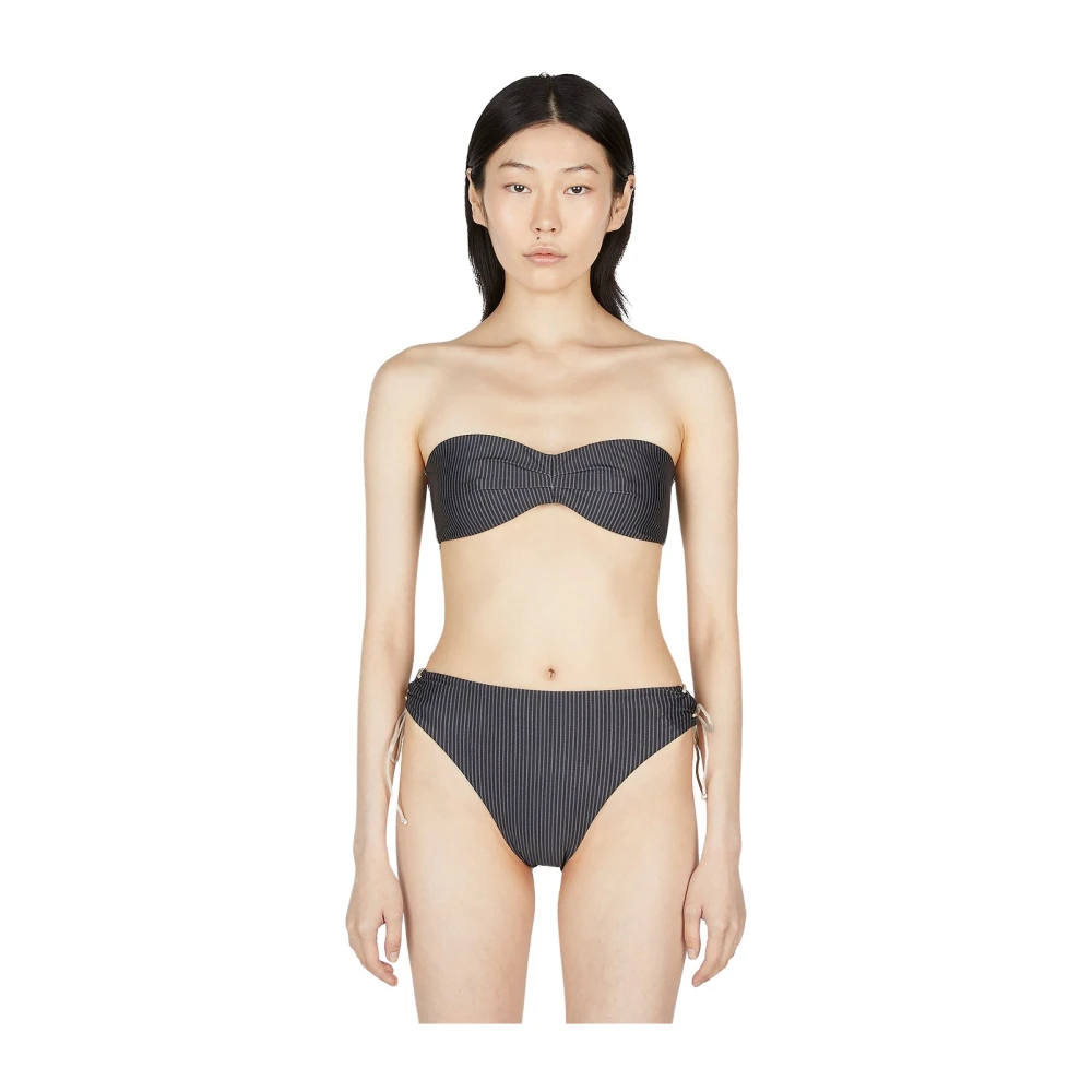 Ziah Women's Gray Striped Bandeau Bikini Top - Bikinis - L - Swimwear