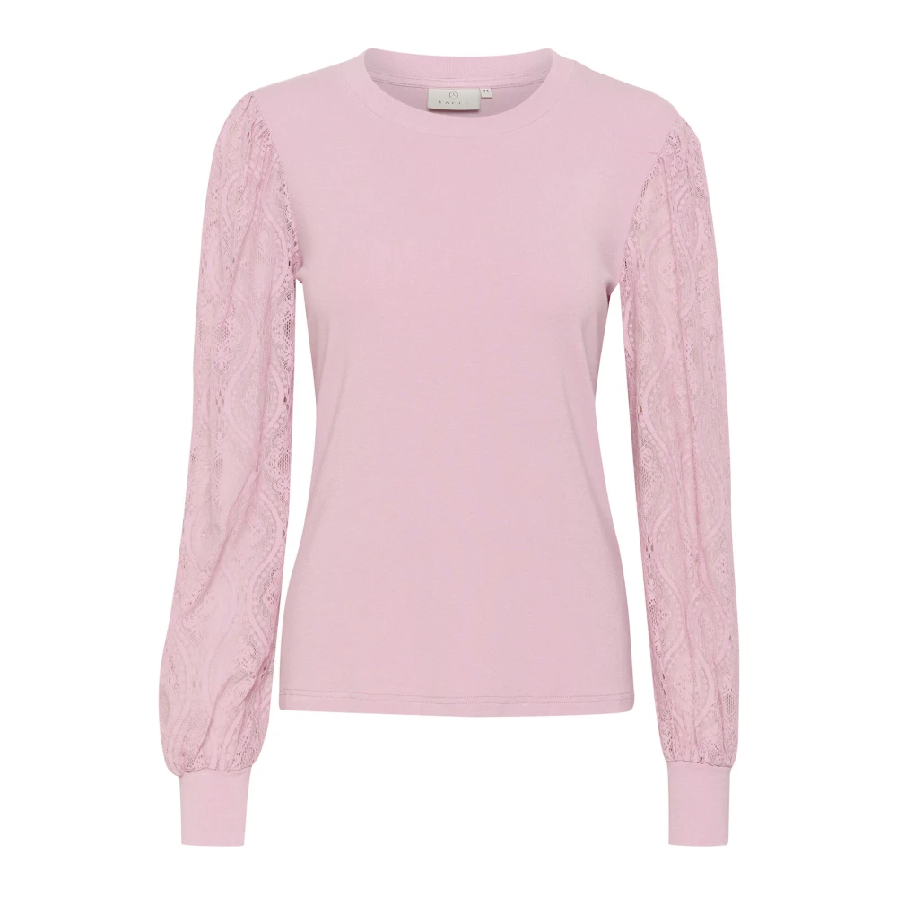 Kaffe Feminine Jersey Blouse met Kantmouwen Pink Dames