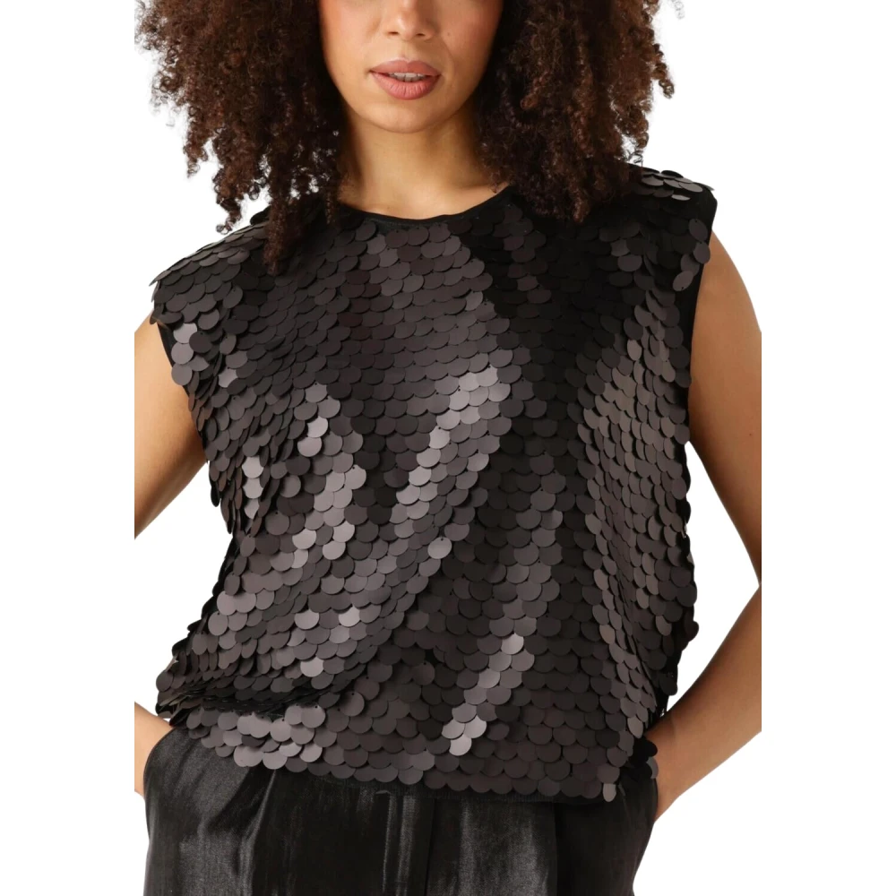 Co'Couture Sequin Bo Blouse Elegante Avond Top Black Dames